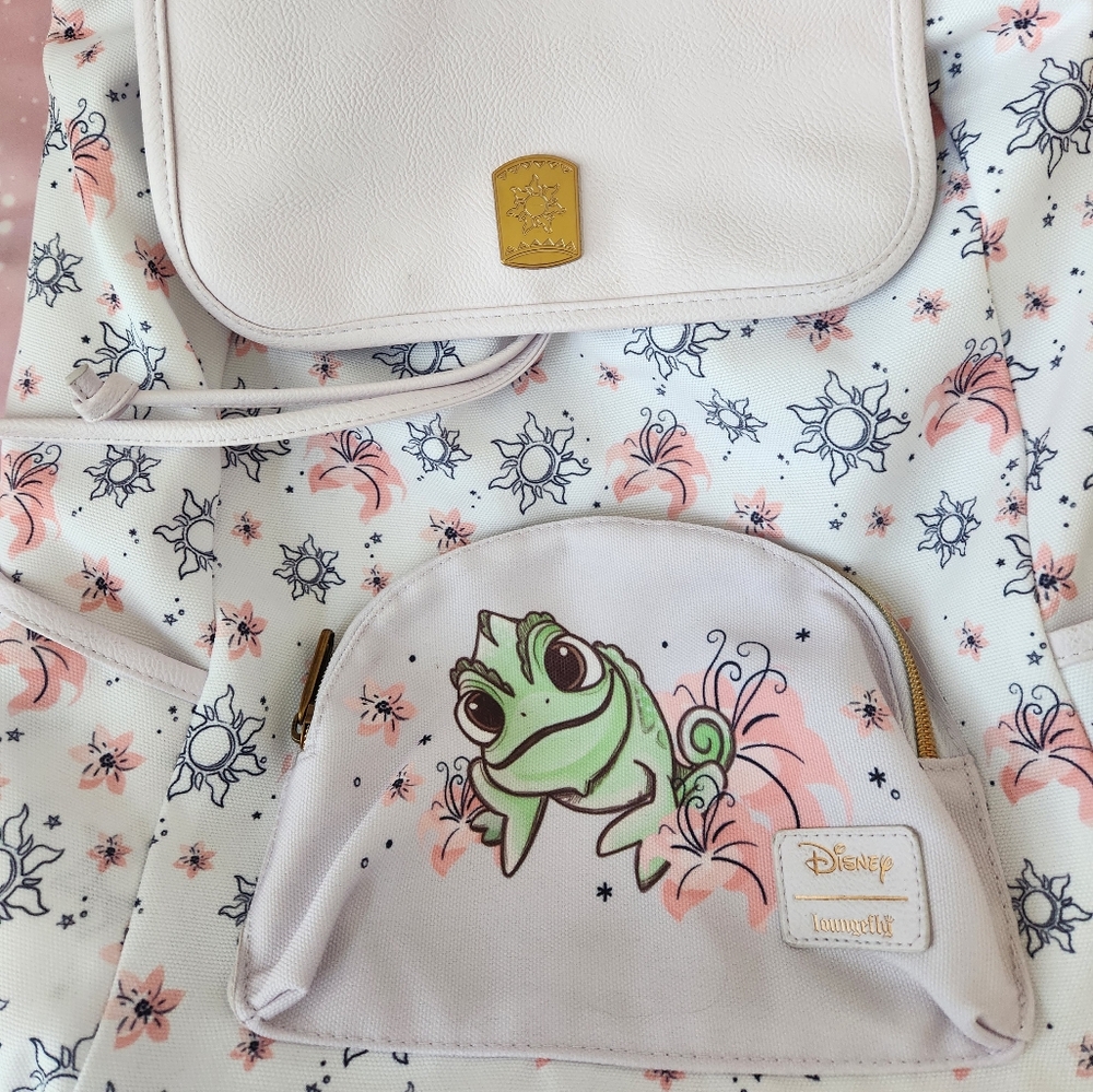 Loungefly Disney Tangled Pascal Floral Slouch Backpack